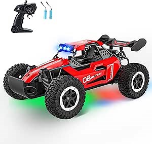 Remote Control Car for Kids 3 4 5 6 7+, 20 KM/H High-Speed RC Cars with LED Lights, 2.4GHz 2WD Monster Truck Toys,Toy Cars for Girls Boys,Christmas & Birthday Gifts,Upgraded Anti-Collision Shaft–Red