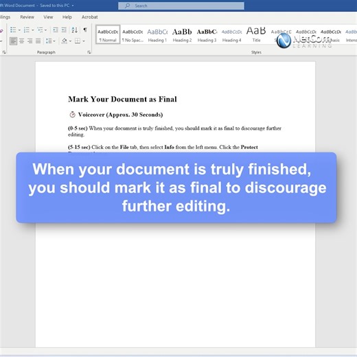 How to Make Your Microsoft Word Document FINAL and Prevent Editing Learn how to make your document final in Microsoft Word to prevent further editing and accidental changes. This tutorial will guide you through the process of finalizing a document, ensuring that your work is protected and ready for sharing or distribution. By making your document final, you can avoid unintended modifications and maintain the integrity of your work. This feature is especially useful for important documents, such 