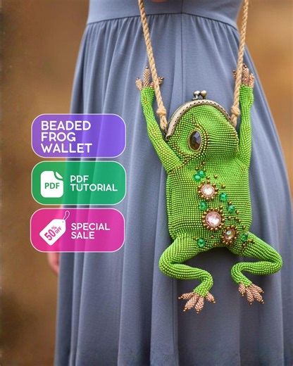 Beaded Frog Wallet Pattern PDF - Beaded Frog Purse • Beaded Frog Wallet • Seed Bead Patterns • Beadwork Pattern • Beaded Frog Bag - Etsy