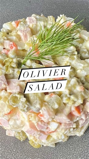 Russian Potato Salad: Olivier Salad (Салат Оливье) ✨ Ingredients: 8 hard boiled eggs 4 medium russet potatoes 3 medium carrots 1 Lbs Russian bologna 4-5 small pickles 1- 15 oz can peas, drained well 1 small onion, small dice 1 cup mayonnaise 1/2 tsp salt 1/4 tsp black pepper 1. Wash potatoes and carrots. In a pot bring water to a boil. Add potatoes and carrots to the pot and boil for 20-30 mins or until potatoes are easily pierced with a fork. In a separate pot boil eggs for 10 minutes. Allow th