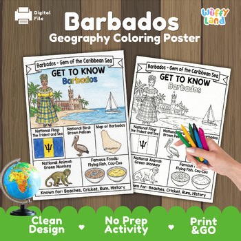 Barbados Country Study Geography Coloring Page Worksheet Activity Poster