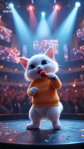 Adorable White Kitten Singing on Stage 🎤🐱 | 3D Animated Cat Concert Performance #shorts