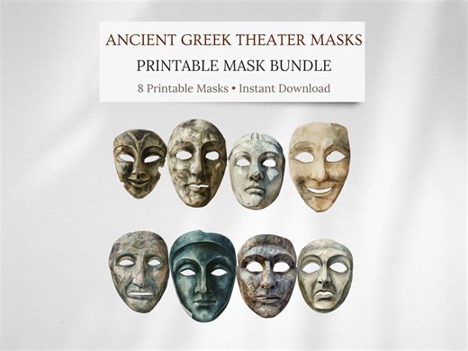 Ancient Greek Theater Masks Printable, Drama Masks Bundle, Tragedy Comedy Mask Set, Greek Costume Masks, Instant Download - Etsy
