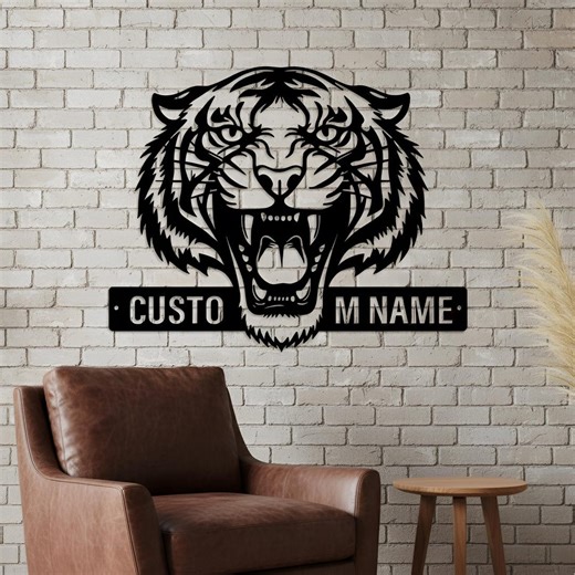 Personalized Tiger Metal Wall Art, Custom Name Wall Decor, Fierce Animal Home Statement Sign - Etsy