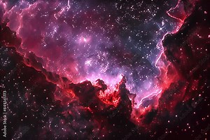 Seamless loop galaxy exploration through outer space towards glowing milky way galaxy. 4K looping animation of flying through glowing nebulae, clouds and stars field