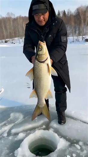 Camping on Ice and Catching a Monster Fish! #shorts #fishing #camping #carpfishing