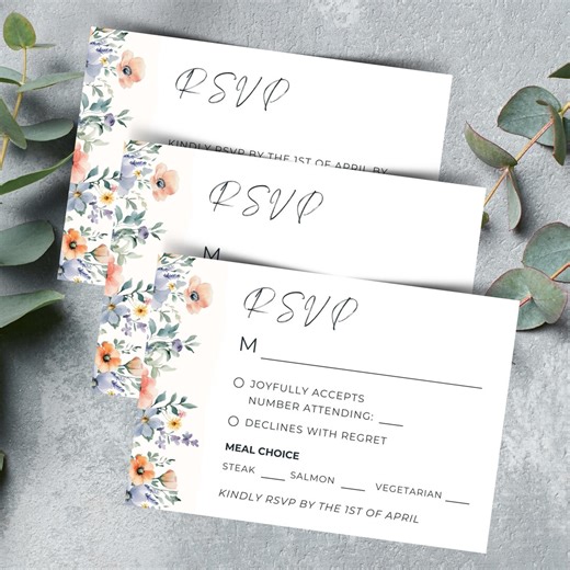 Wildflower Wedding RSVP Card Templates | Editable Canva RSVP | Floral Wedding Response Card - Etsy