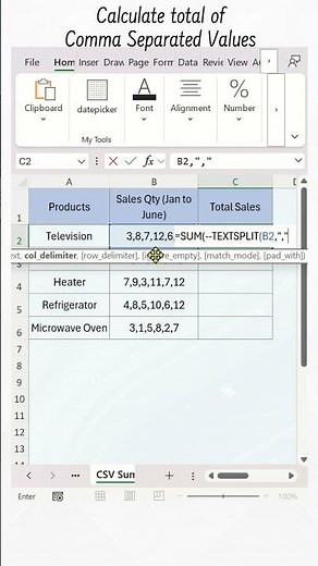 How to Add Comma Separated Values in Excel