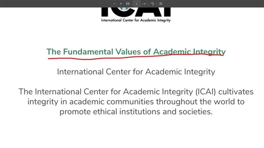 The Fundamental Values of Academic Integrity ICAI: The Virtue of Honesty P1