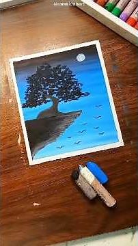 Easy Oil Pastel Night Sky Painting for Beginners! Step-by-step Tutorial #shorts #oilpasteldrawing