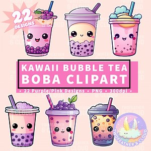 Kawaii Boba Bubble Tea Clip Art PNG - 22 Cute Watercolor Illustrations of Boba Drinks - Etsy