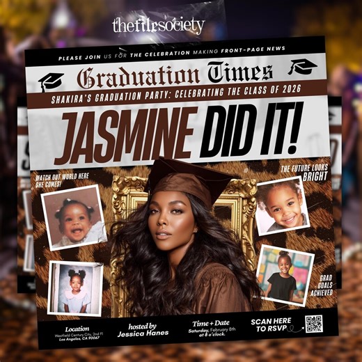 Luxury Leopard Print Newspaper Graduation Invite, Gold and Maroon Class of 2026 Photo Collage, Editable Grad Party Template - Etsy