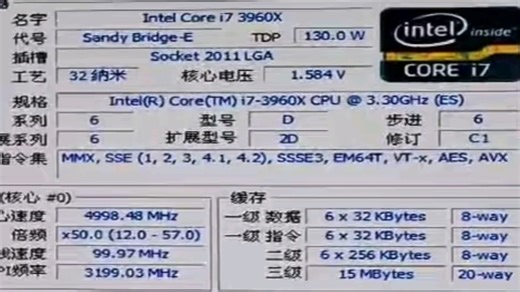 ！超频~INTEL CORE I7 3960X处理器@5.0G频率且关闭超线程下CPU-Z测试得分！感谢粉丝 “新竹少年”提供测试视频！