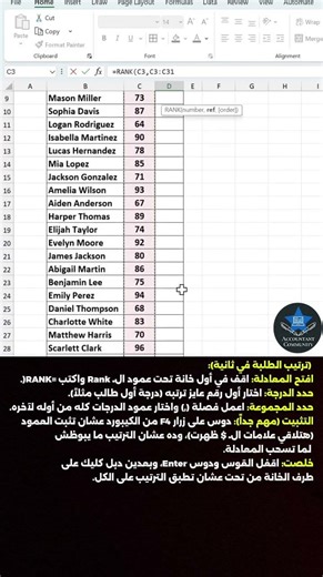 رتب المعدلات من الاعلى الى الأقل على الاكسل ببساطة