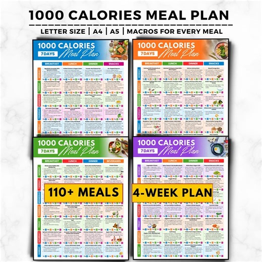 1000 Calories Meal Plan PDF, 28 Day 1000 Calories per Day Menu Low Calorie Weekly Food Planner 7-day Weight Loss Recipes Diet Plan 1000 Cal - Etsy
