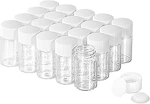 8ml Clear Glass Vial 20pcs with white Screw cap and inner plug 20pcs, leak-proof Glass Bottle Sealed Sample Vials