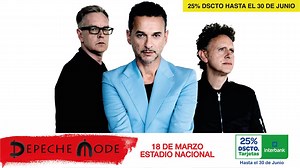 DEPECHE MODE en Lima ¡25% de descuento con tarjetas Interbank hasta el 30 de Junio! Global Spirit Tour 18 de Marzo - Estadio Nacional Entradas a la venta en Teleticket de Wong y Metro 25% de descuento con tarjetas Interbank hasta el 30 de Junio Campo A: S/ 380 Campo B: S/ 180 Oriente: S/ 110 *Precios incluyen descuento y comisión de Teleticket La banda que marcó toda una generación tocando sus grandes éxitos: DEPECHE MODE en Lima Una producción de Move Concerts Perú y Live Nation | Move Concerts