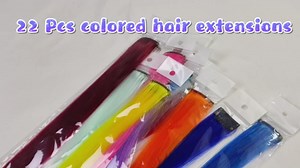 Colored Hair Extensions Clip in for Kids Girls Women, 22 inch Straight, 22 pieces Rainbow