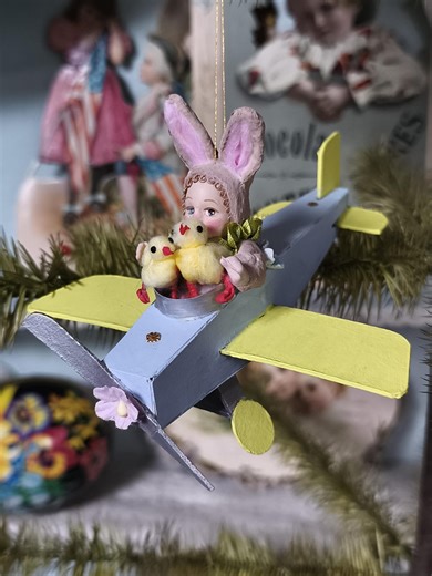 Spun Cotton Easter Ornament. Feather Tree Ornament. German Spun Cotton Ornament Look. Miniature Bisque Doll. - Etsy