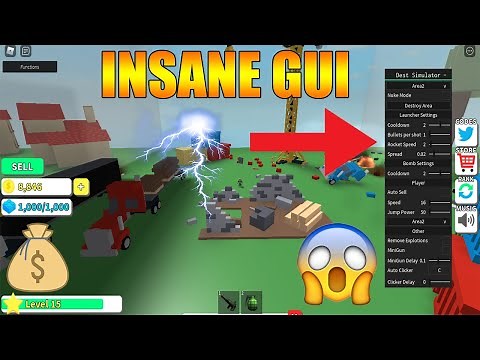 INSANE DESTRUCTION SIMULATOR GUI ROBLOX WITH (DESTROY ALL,NO COOL DOWN AND MORE)(PASTE BIN)