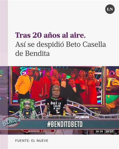 Bautista Casella, conocido popularmente como Beto Casella, se despidió de Bendita (El Nueve) luego de 20 temporadas al frente de la conducción, una salida que también significa su final en el canal que lo empleó por dos décadas. A partir del 2026, estará al frente de un nuevo programa de televisión por América TV, el cual será similar al que lo tuvo en televisión por tantos años. En la apertura de su último programa al frente de Bendita, Beto Casella expresó: “Yo tomé voluntariamente la decisión