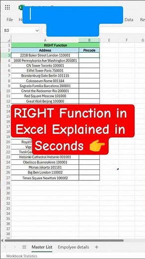RIGHT Function in Excel Explained in Seconds | Excel Tips & Tricks #Shorts