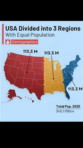 USA Divided Into 3 Regions With Equal Population 🇺🇸