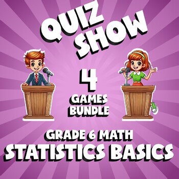 4 QUIZ SHOW Math Games - Statistics Basics - Grade 6 No Prep Review Activity