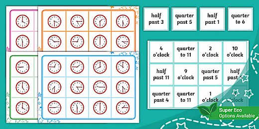 Mixed Time Bingo Game: O’Clock, Half Past, Quarter To and Quarter Past (Ages 5 - 7)