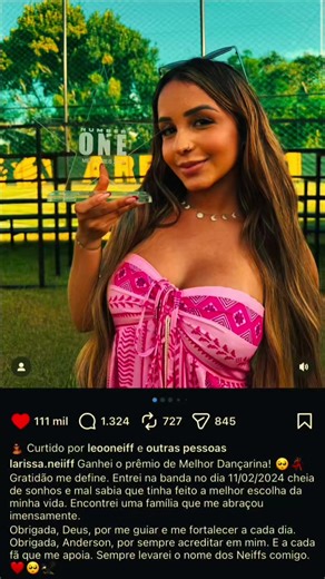 A Larissa ganhou o prêmio da melhor dançarina! 🏆 💃🏻✨⭐️ É não podia deixar de mostrar um pouco da trajetória da minha lari. Minha pequenina estou muito feliz por você, você merece muito esse prêmio. Conquistou o público sem fazer esforço, com sua dança e seu jeitinho Maravilhoso que é, eu te amo de mais minha lari. 💜🥺 #foyou #larissaneiff #fyp #osneiff #foryou