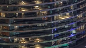 View Windows Apartments High Class Building Night Timelapse Glowing Lights