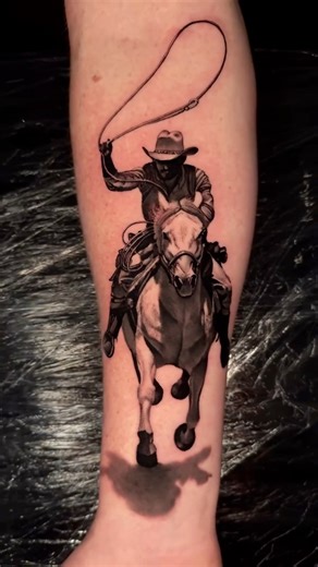 I love doing these western tattoos. This is the first cowboy tattoo I did that started them all 🤠 #cowboytattoo #westerntattoo #cowboylife #cowboy #horsetattoo | Mike Beecher
