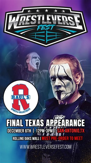 Final appearance in Texas in full Stinger paint! Saturday, Dec. 6 🦂 San Antonio 👊🏼 #2025orNever 🎟️ Wrestleversefest.com | Sting