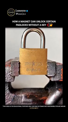 Luxury • Tech • AI • Invention on Instagram: "A strong magnet can open certain padlocks in seconds 🧲⚠️ Some low-security locks use spring-loaded metal pins made from ferromagnetic materials. When a powerful magnet is placed on the lock, it pulls those pins into position — doing exactly what the correct key is designed to do. No cutting, no picking, no damage. The lock isn’t broken… it’s following physics. Follow me for more AI•Tech•Science•New invention•Future technology content — @luxuryz.s Me