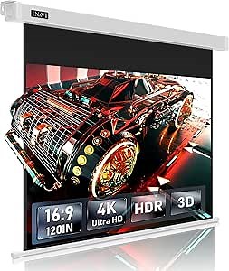 IN&VI Motorized Projector Screen,178°Viewing Angle Electric ALR Movie Screen 4:3 4K HD for Home Theater Education Outdoor W/Remote Control and Wall/Ceiling Mount (Cine White 120 Inch/4:3)