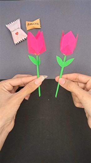 Full Tutorial in Caption 🌷😍 DIY Paper Tulip Flower 🌷 Easy Origami Step-by-Step Tutorial #shorts