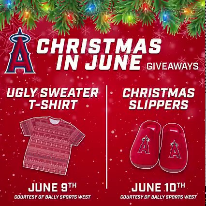 Get in the holiday spirit during Christmas in June! Cheer on the Angels June 8th – 11th and enjoy seasonal décor, photo ops, fun giveaways, and more. 🎄 | Los Angeles Angels