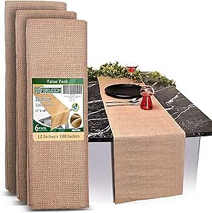 Amazon.com: Burlap Table Runners (Pack of 6) – 12”x 108” - No-Fray Finished Edge Premium Quality Natural Table Runner – No Odor, Eco-Friendly Burlap Runner, Perfect for Rustic Table Decor and Other DIY Crafts: Home & Kitchen