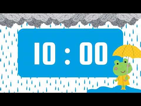 10 Minute Timer | With Happy Instrumental Music & Alarm Bell | Cute Frog on a Rainy Day 🐸 🌧️