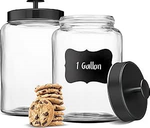 KooK Glass Storage Containers with Lids, Glass Jar with Lid, 1 Gallon, Set of 2, Glass Canister, Storage, Laundry, Kitchen Jar, (Circular, Black)