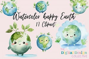 Watercolor Happy Earth Day Clipart, Eco Friendly, Love Our Planet, Happy Earth Clipart, Environment Day, Green Blue Earth, Commercial Use - Etsy UK