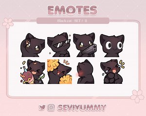 Set #11 Black Cat Emotes (twitch/discord) - Kawaii - Kitty - Neko - Etsy