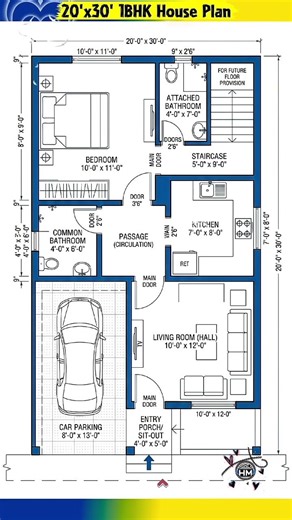 20'x30' 1BHK House Plan | 600 sq.ft Smart Small Home Design