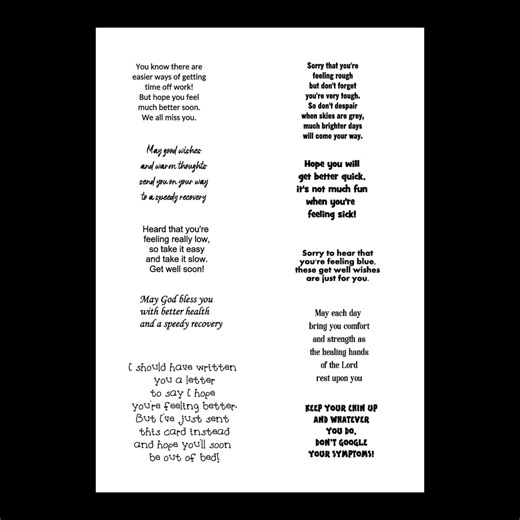 Get Well Card Inserts JPG Sheet, Printable Card Verses, Inside Card Sentiments, Get Well Sentiments, Get Well Messages, DIY Cardmaking - Etsy New Zealand