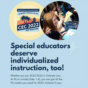 52 reactions · 15 shares | Whether you join us in-person in Orlando on Jan. 16-19 or virtually on Feb. 1-4, #CEC2022 will give you all the professional development credits you need for 2022 with hundreds of sessions you can actually apply to supporting students with exceptionalities. Register today: https://bit.ly/3rsuSO3 | Council for Exceptional Children | Facebook