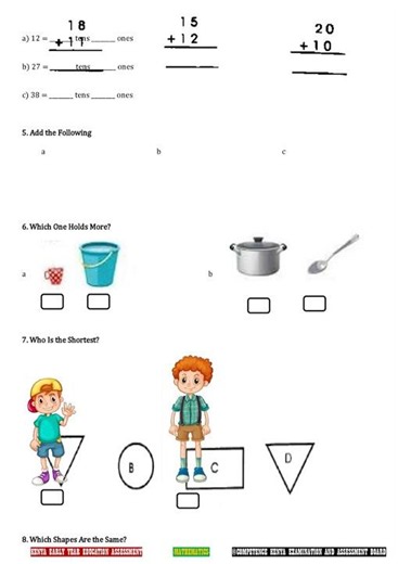 Grade 1 Mathematical Activities End of Term 1 2026 Exam with Marking Scheme