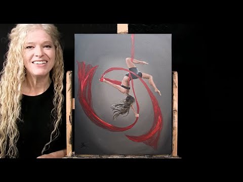 Learn How to Draw and Paint with acrylics AERIAL ACROBAT-Easy Beginner Tutorial-Paint & Sip at Home