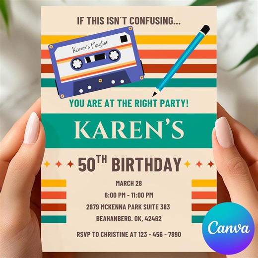 50th Birthday Party Invitation, Canva Editable Printable Digital Download - Etsy