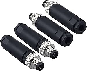 Industrial Sensor Connector Plug,Lonlonty Field Assembly M8 Connector 3-Pin A Coding UTP IP67 Waterproof Aviation Connector Adapter-Male,3 Pin,4Pack