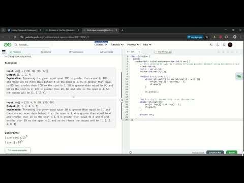 Stock span problem Practice GeeksforGeeks Google Chrome 2026 01 21 00 30 05